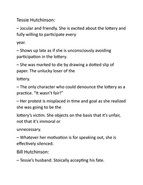 how does tessie change throughout the story|Tessie Hutchinson Character Analysis in The Lottery .